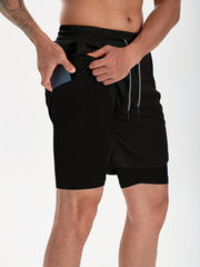 Men's 2 in 1 Running Shorts Quick Dry Gym Training Multicolor S