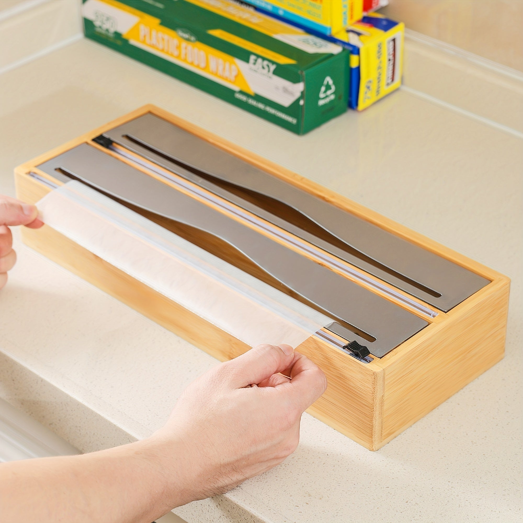 2-in-1 Foil & Plastic Wrap Organizer with Bamboo Holder