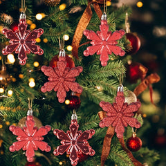 6pcs Red Snowflake Tree Pendant Christmas Decoration