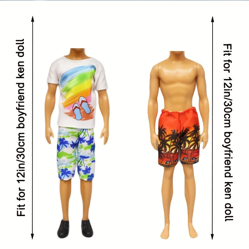 10pcs Doll Clothes & Accessories For 12" Boy Dolls Beach Outfits Shoes Surfboard