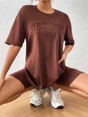 Letter Textured Two-piece Set Casual Half Sleeve T-shirt & Skinny Shorts