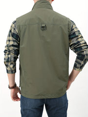 Men's Zipper Pockets Cargo Vest - Casual Stand Collar Outwear