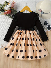 Toddler Girls Polka Dot Lace Trim Princess Dress For Party Beach Vacation