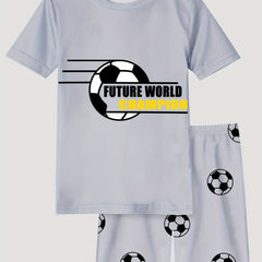 2pcs Boys Football Pajamas Set Short Sleeve T-shirt & Shorts