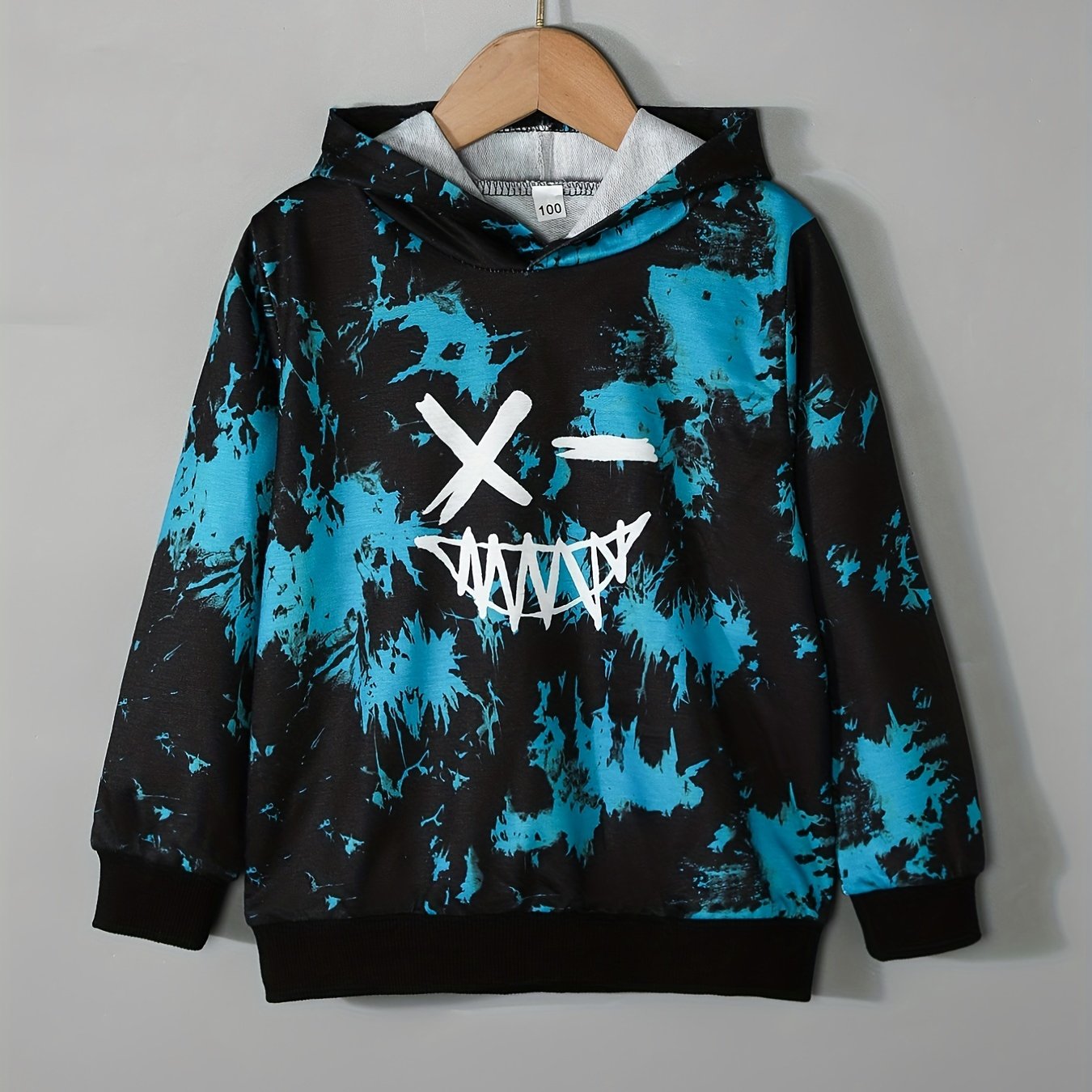 Toddler Tie Dye Hoodie Funny Face Pattern Long Sleeve Top