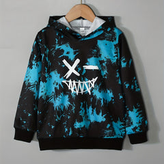 Toddler Tie Dye Hoodie Funny Face Pattern Long Sleeve Top