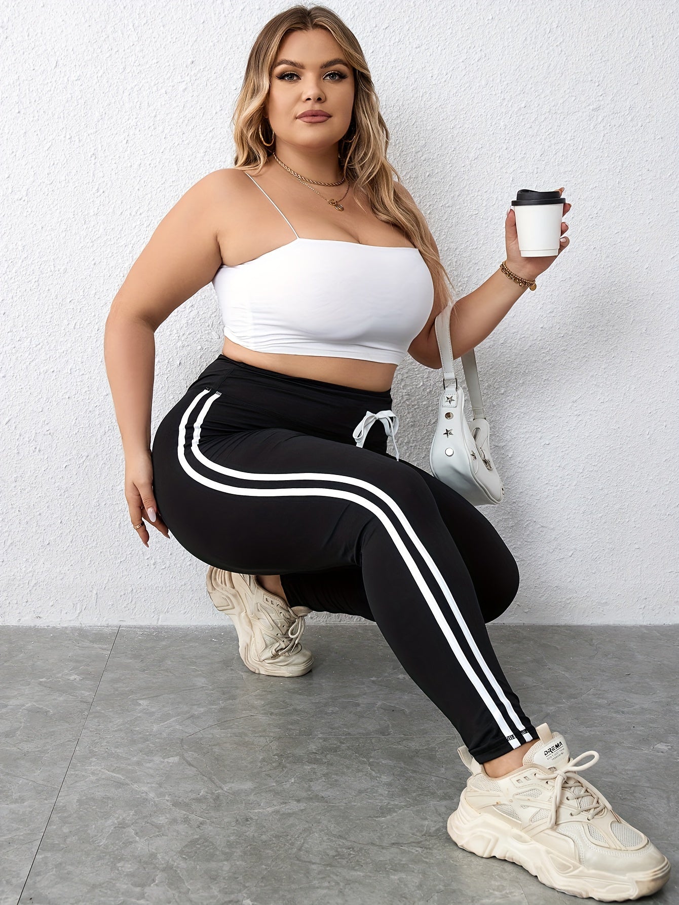 Striped Side Waistband Skinny Leggings