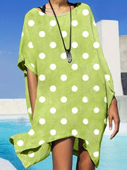 Polka Print Casual Dress Round Neck