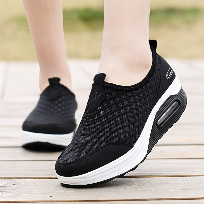 Women's Air Cushion Wedge Sneakers Breathable Mesh Slip-On Walking Shoes