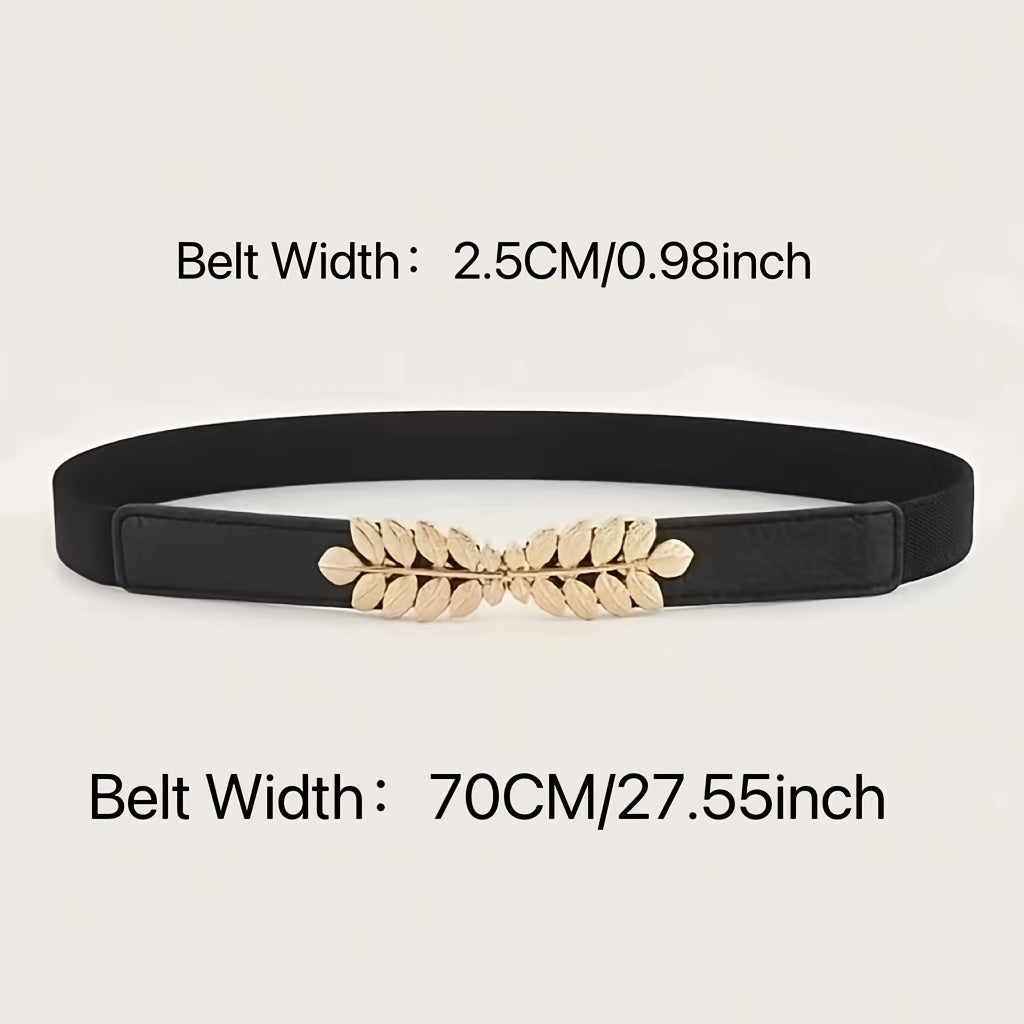 Thin Casual Belt Women Leaf Metal Buckle Dress Pants Belts