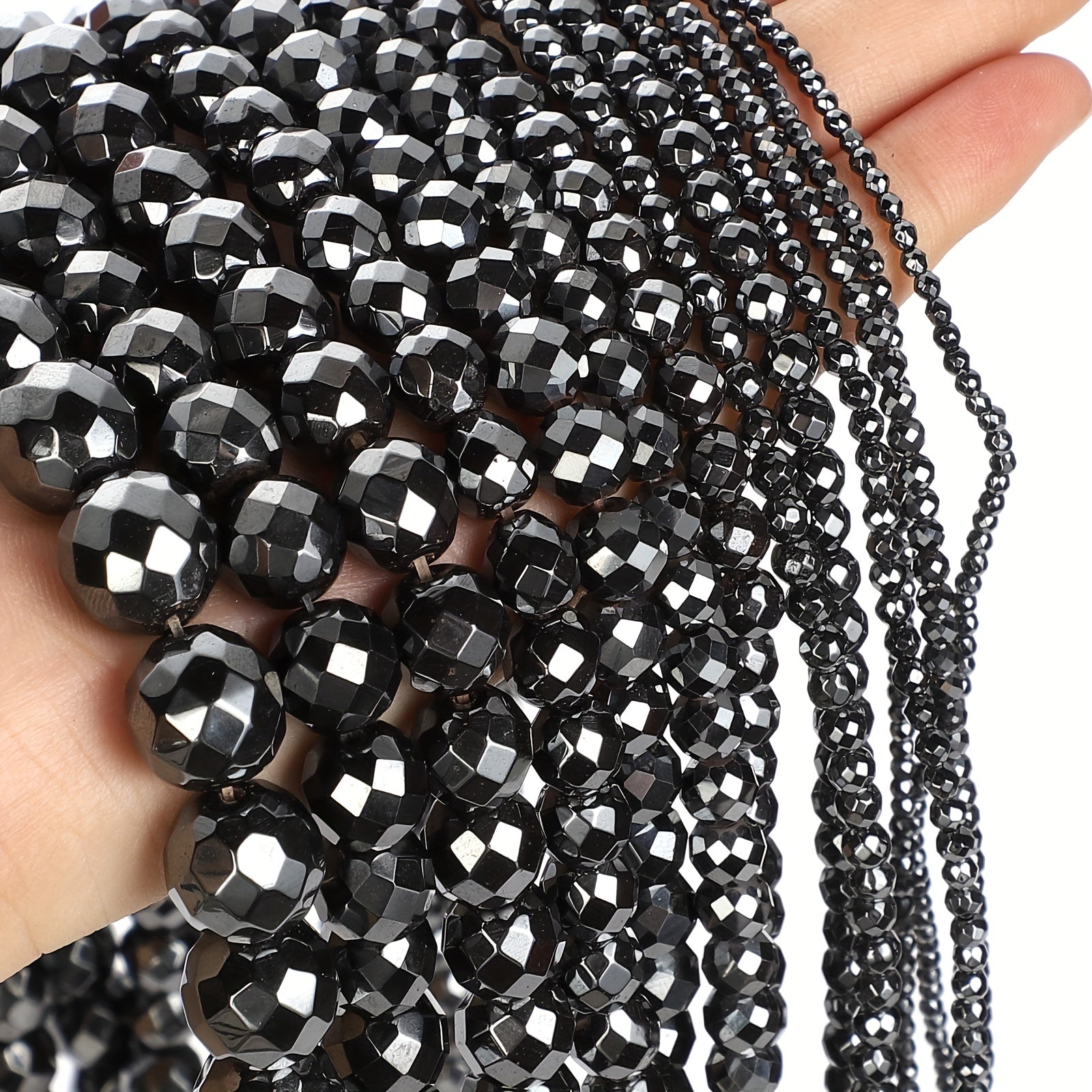 Faceted Hematite Beads Natural Stone Round Loose Beads 2-12mm