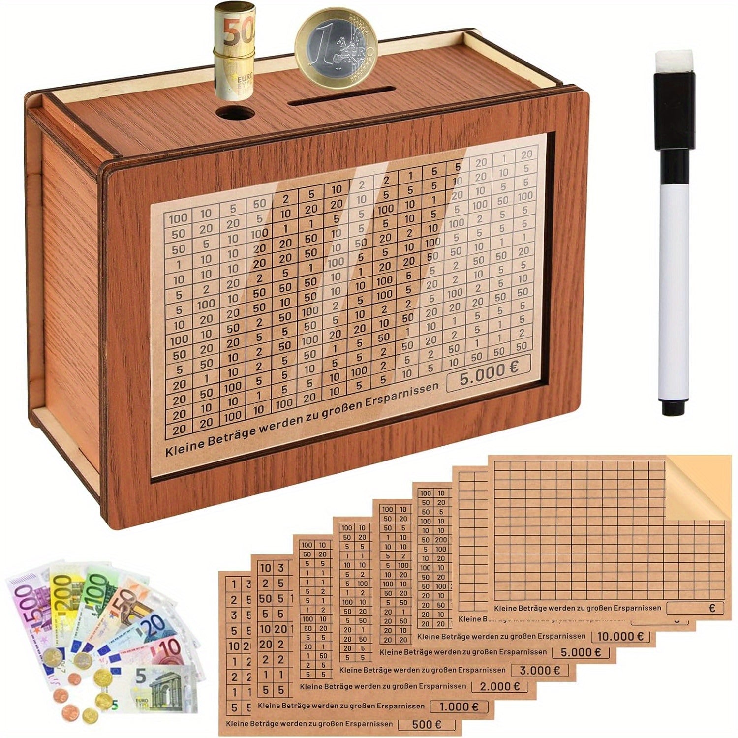 Wooden Savings Bank with Counter Reusable Money Box for Adults