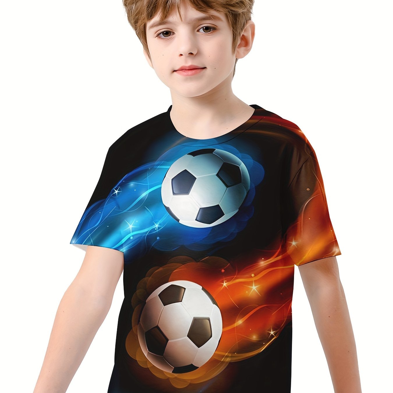 Boys' 3D Football T Shirt Stretch Fabric Short Sleeves