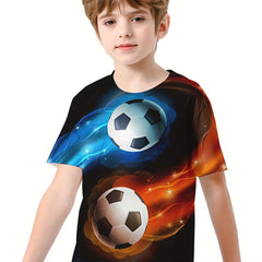 Boys' 3D Football T Shirt Stretch Fabric Short Sleeves