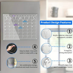 2pcs Acrylic Magnetic Dry Erase Board Calendar For Fridge