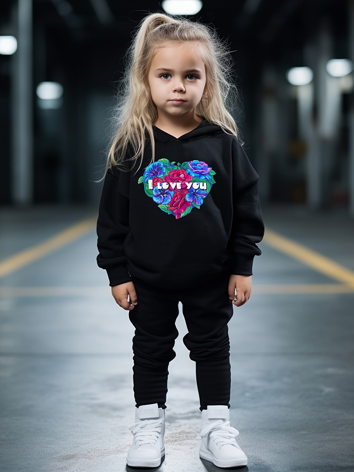OERYUI Rose Graphic I LOVE YOU Print Hoodies Pants Set for Spring Fall
