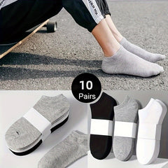 10 Pairs Men's Solid Liner Anklets Socks Thin Breathable Soft Sweat Absorbent