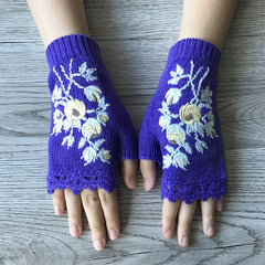 Floral Crocheted Gloves Flower Arm Warmers Knitted Gloves For Women Winter Long