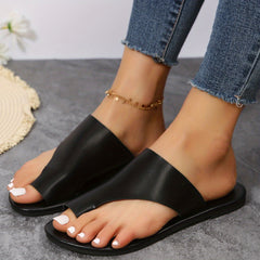 Women's Flat Slides Soft PU Leather Comfy Slides