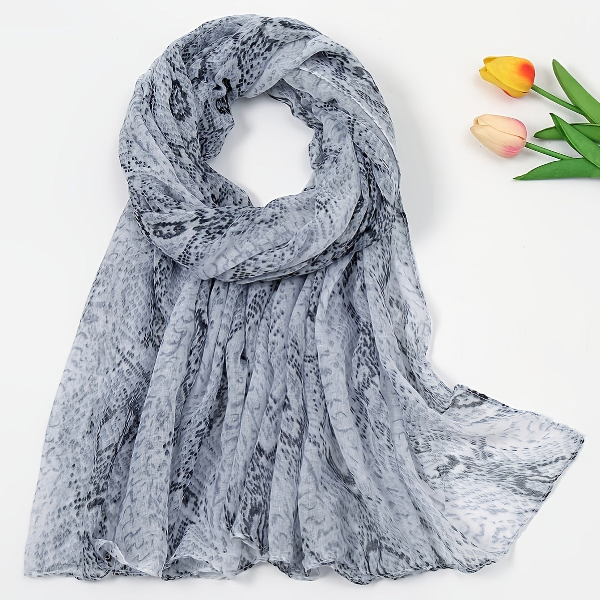 Grey Snake Skin Printed Ink Painting Scarf Women Shawl Wrap