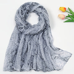Grey Snake Skin Printed Ink Painting Scarf Women Shawl Wrap