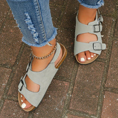 Women's Buckle Sandals Ankle Strap Flat Pink Shoes Summer