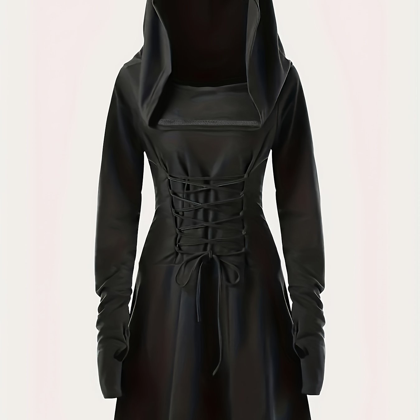 Gothic Lace Up Long Sleeve Hooded Dress