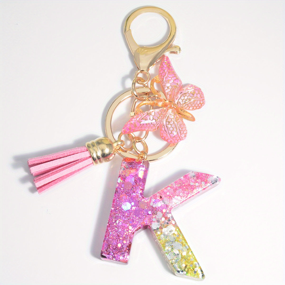Initial Letter Keychain Resin Floral English Letter Shape Keychain With Tassel