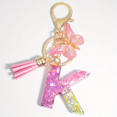 Initial Letter Keychain Resin Floral English Letter Shape Keychain With Tassel