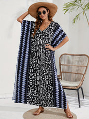 Boho Leopard & Tie Dye Maxi Split Cover Up Dress