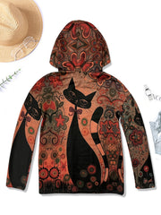 Cartoon Cat Print Hoodie Sweatshirt for Women