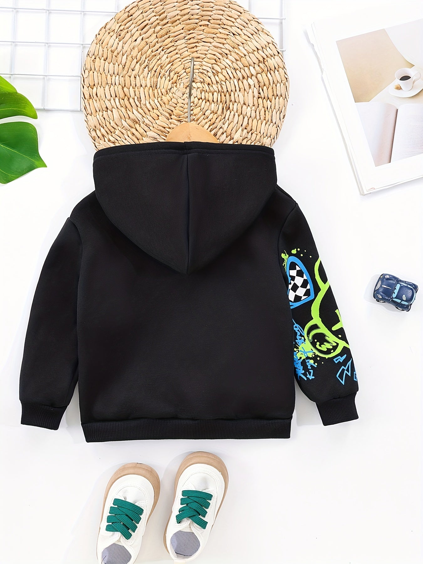 Letter And Bear Print Boys Hooded Sweatshirt For Spring Fall