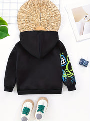 Letter And Bear Print Boys Hooded Sweatshirt For Spring Fall