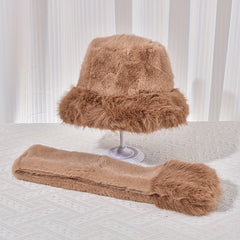2pcs Solid Wool Warm Scarf Hat Set Women Fashionable Scarf Hat