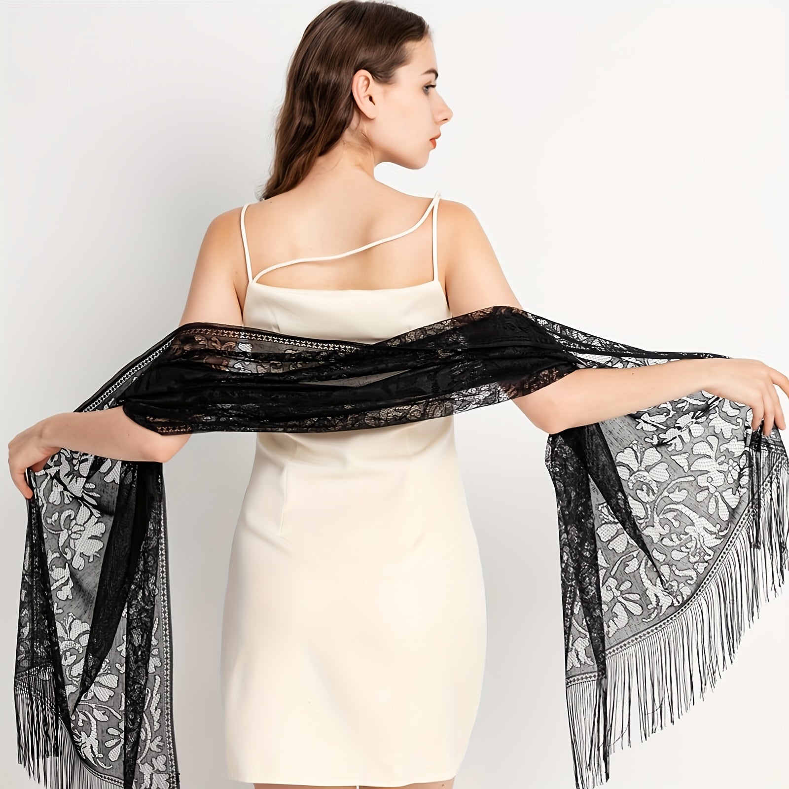 Flower Hollow Out Tassel Shawl Casual Solid Wrap Long Cape