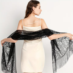 Flower Hollow Out Tassel Shawl Casual Solid Wrap Long Cape