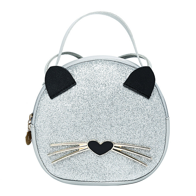 Girls Casual Cartoon Sequin Leopard Print Cat Messenger Bag