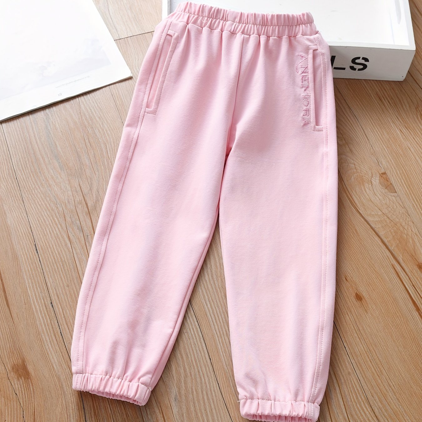 Girls' Embroidered Pockets Soft Sports Jogger Pants For Toddler Kids