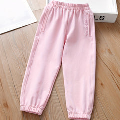 Girls' Embroidered Pockets Soft Sports Jogger Pants For Toddler Kids