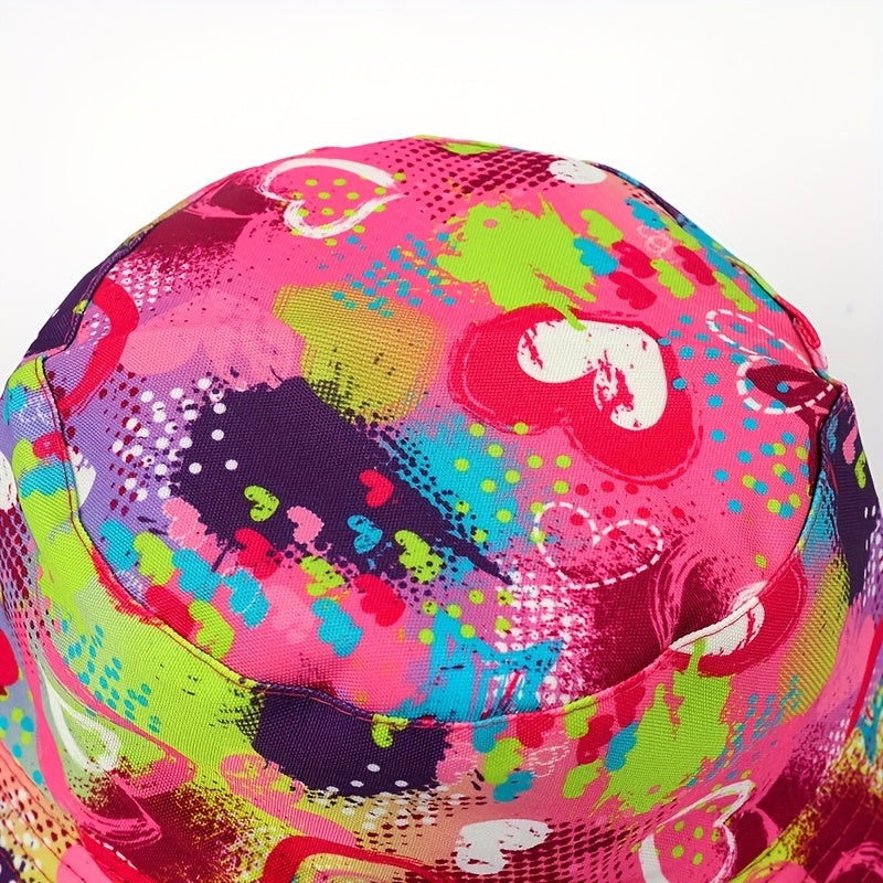 Pink Print Bucket Hat Y2K Lightweight Sunshade Fisherman Cap