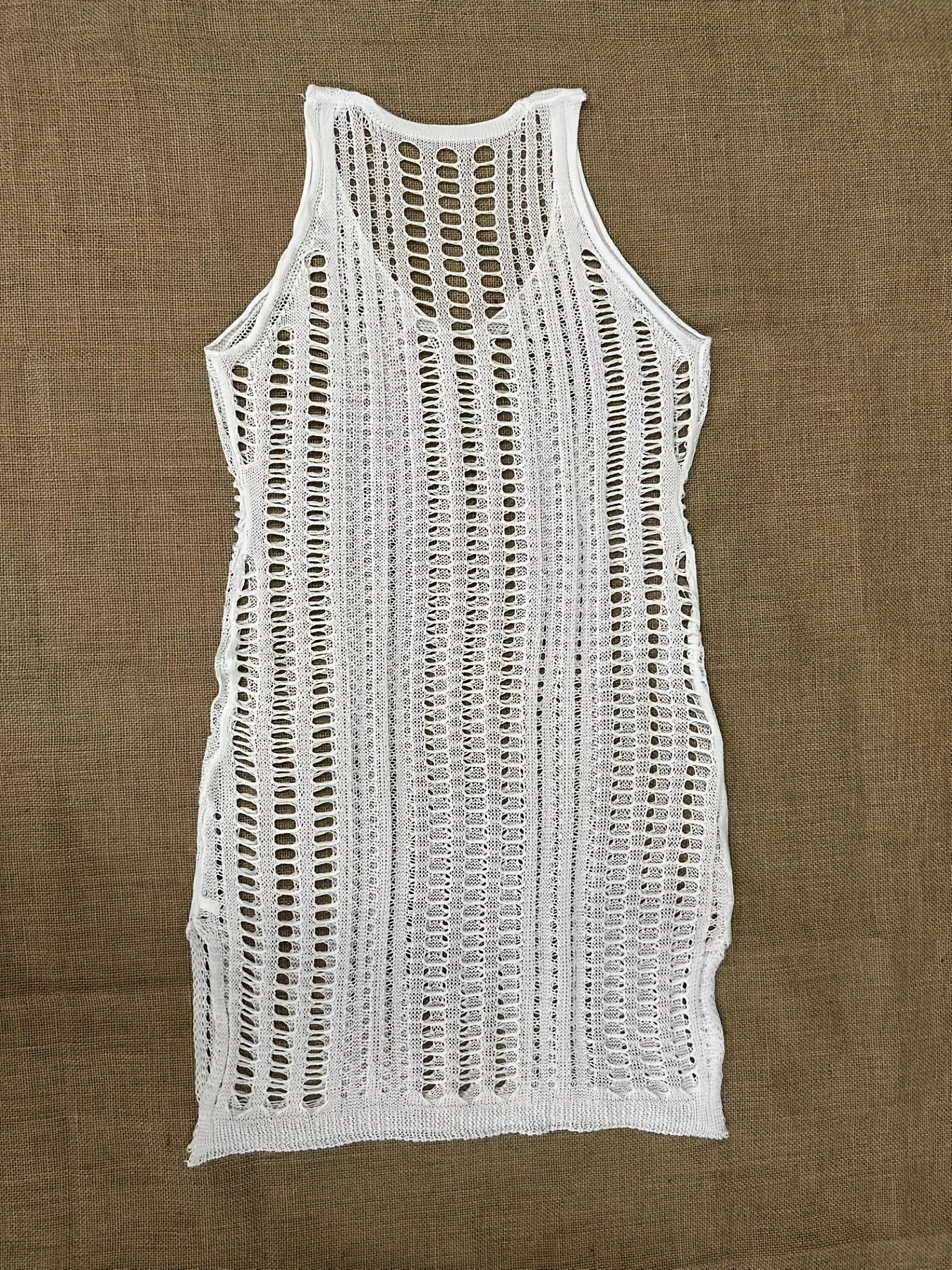 Crochet Cover Up Dress V Neck Split Hollow Out Solid Swimwear