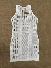 Crochet Cover Up Dress V Neck Split Hollow Out Solid Swimwear