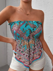 Floral Print Shirred Tube Top Sexy Strapless Summer