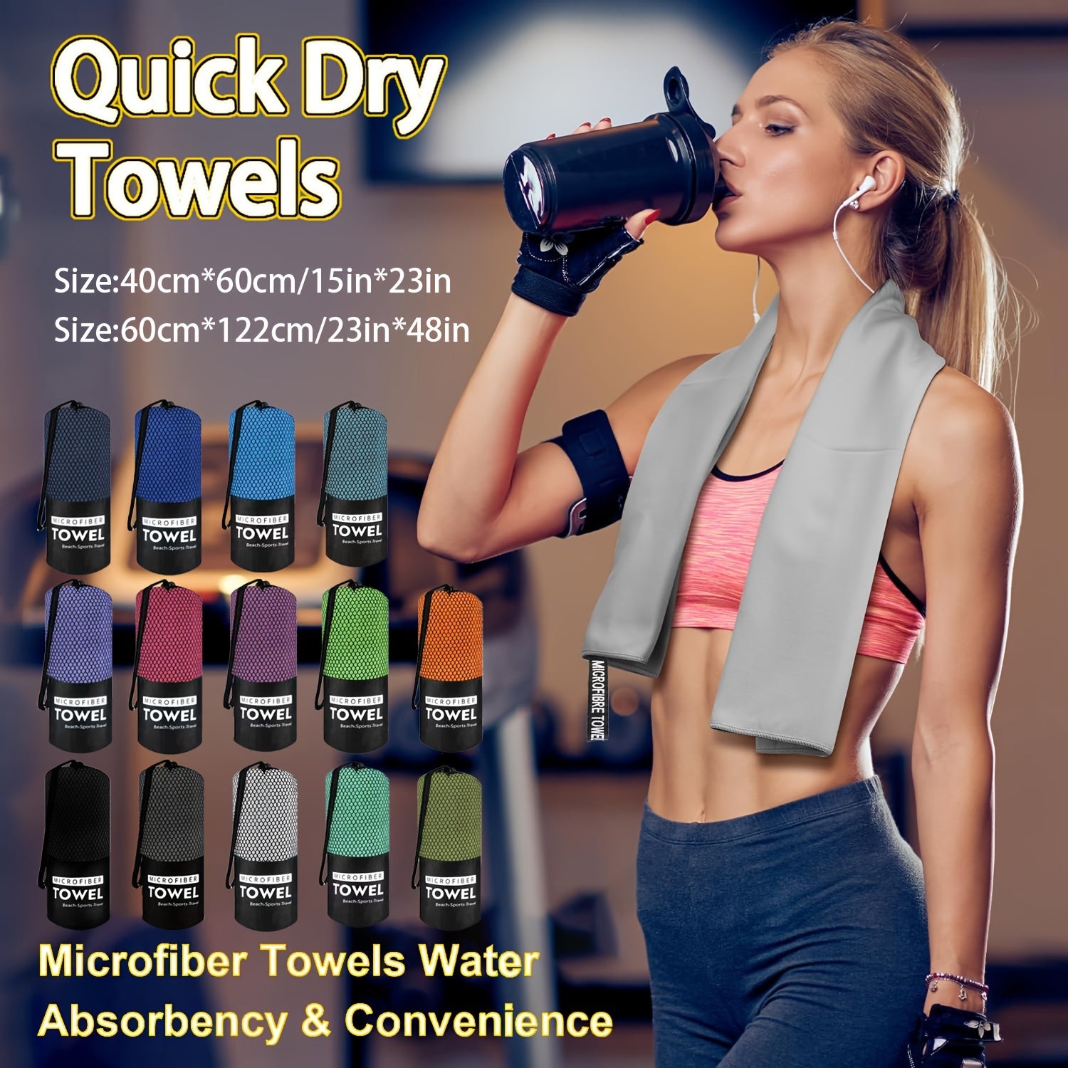 2 Pack Microfiber Travel Towel Quick Dry Towel Camping Beach Towel