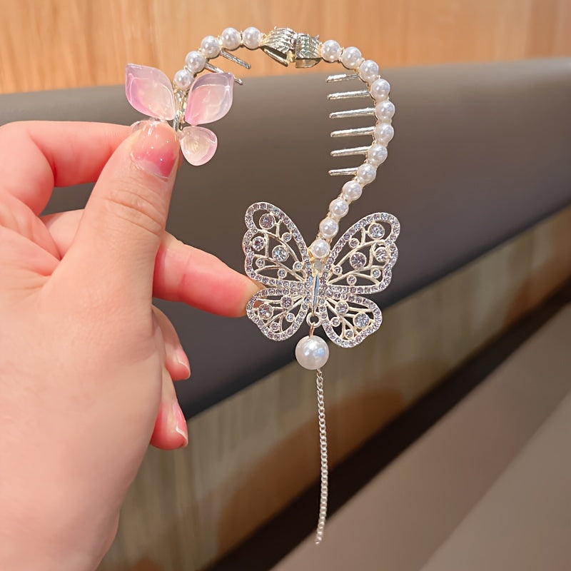 Rhinestone & Pearl Hair Claw Clip for Women Girls