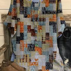 Geometric Print Short Sleeve Blouse