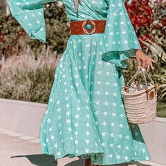 Boho Dress Women's Plus Allover Print Flare Sleeve Maxi Dress