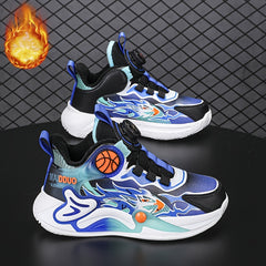 Boys Basketball Shoes with Rotating Buckle Warm Plush Lining
