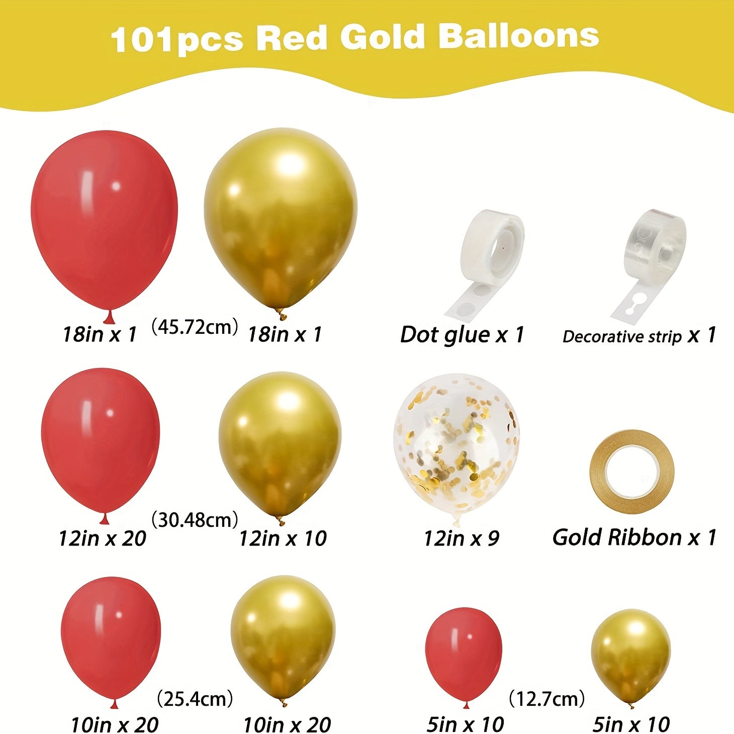 101pcs Red Golden Latex Balloons Garland Arch Kit Wedding Birthday Party Supplie