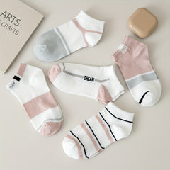 Geometric Pattern Ankle Socks for Women, 5 Pairs